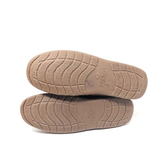 Sperry Shoes Mens 10 Trapper Moccasin Leather Faux Fur Lining Slippers Tan - Picture 8 of 8